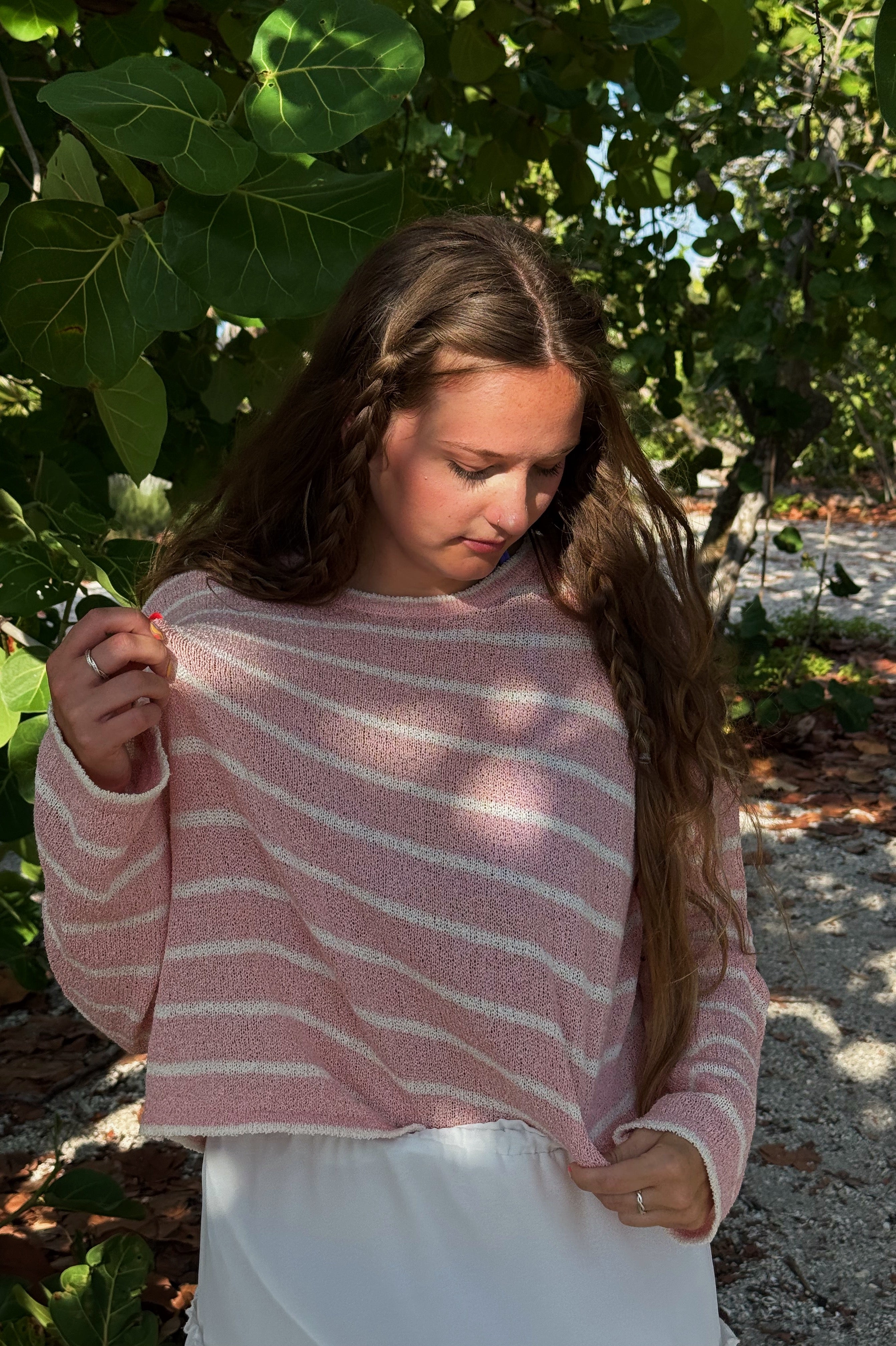 Pink Striped Lightweight Sweater
