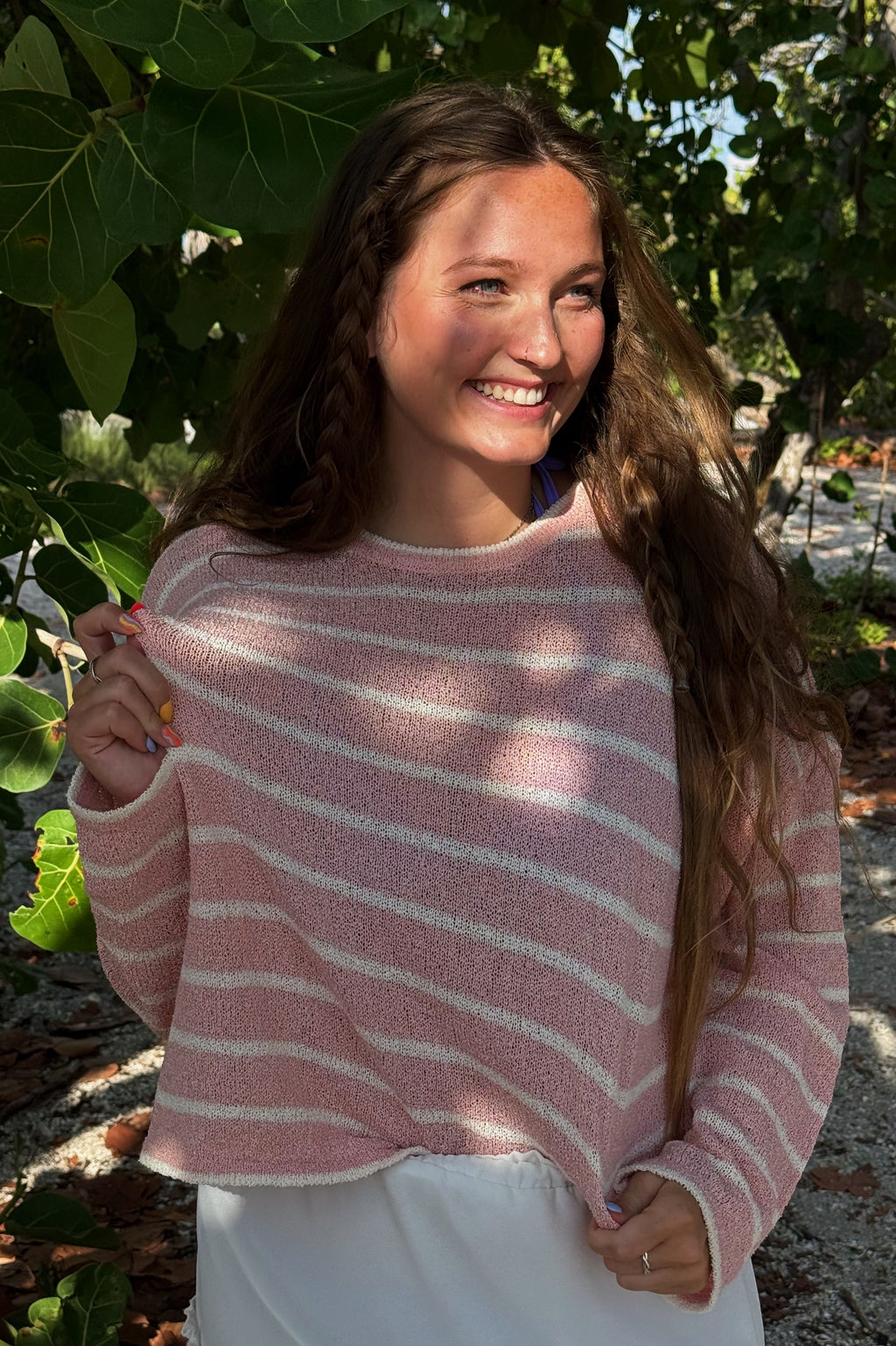 Pink Striped Lightweight Sweater