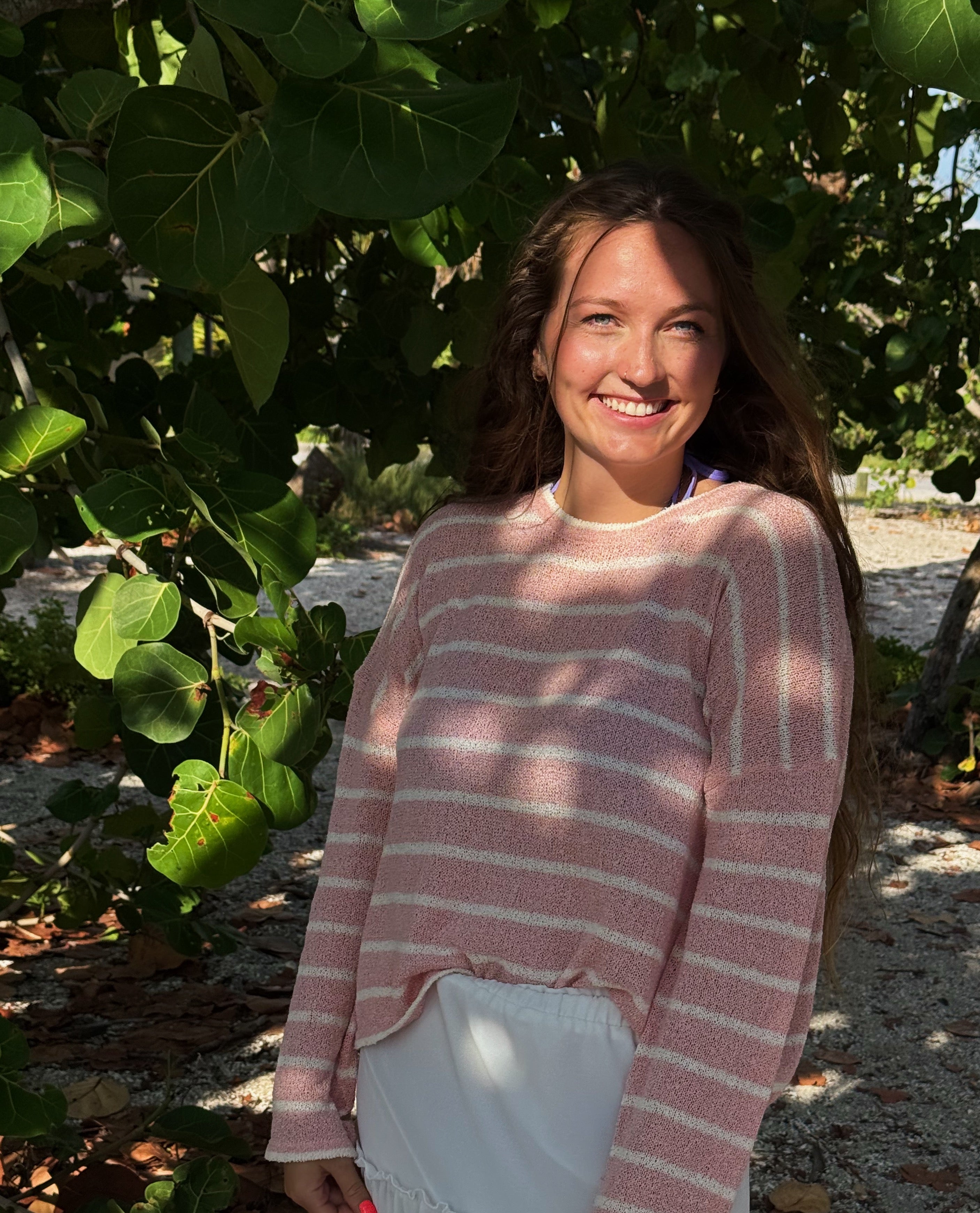 Pink Striped Lightweight Sweater