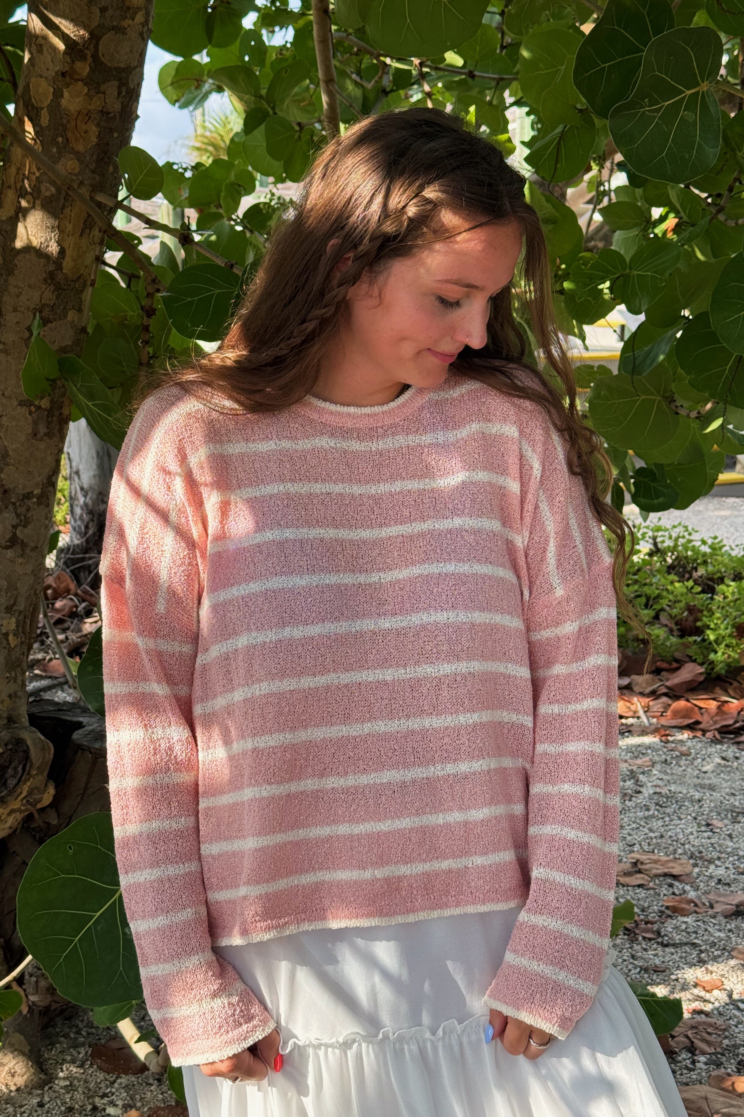Pink Striped Lightweight Sweater